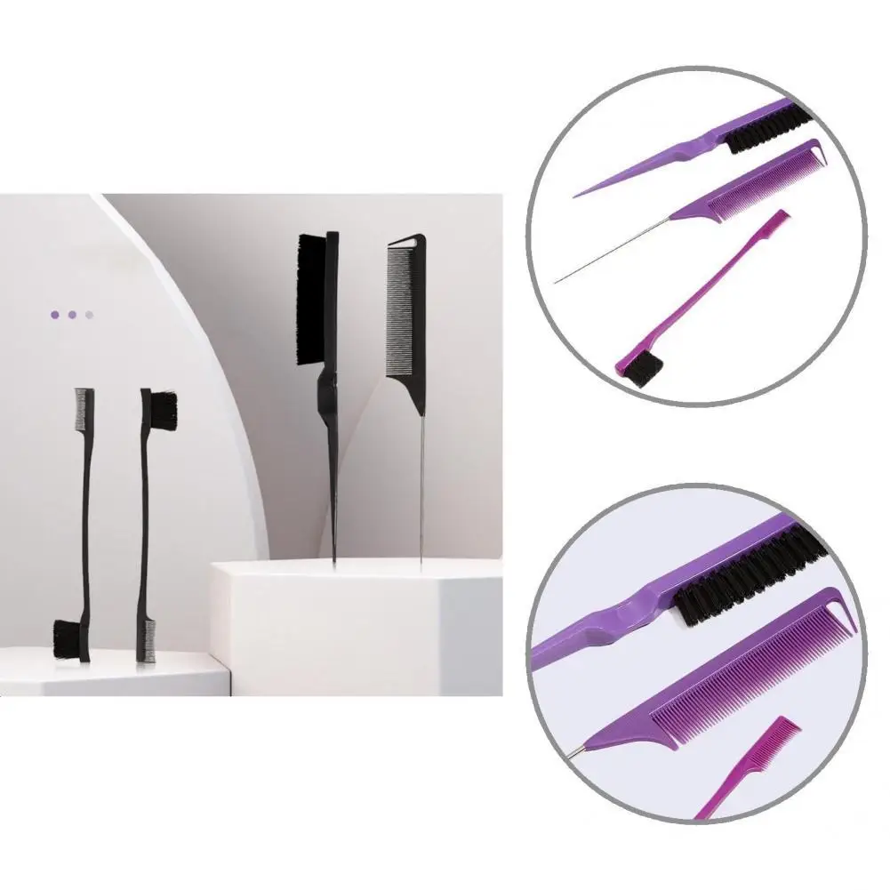 

3Pcs/Set Hair Dye Brush Delicate Tip Tail Hairdresser Steel Needle Fine Teeth Comb Anti-Static Fine Teeth Hair Comb