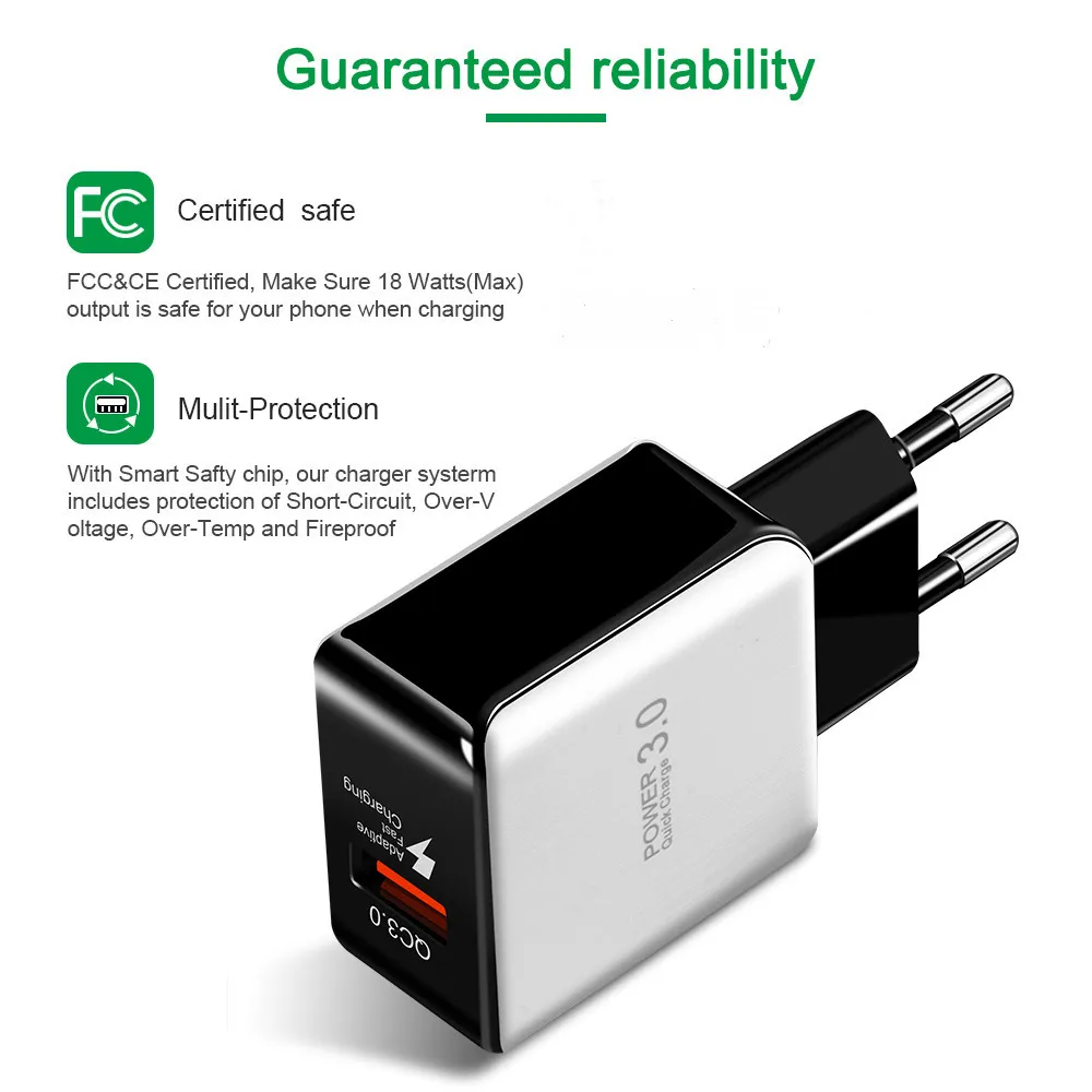 Быстрая зарядка 3,0 зарядное устройство для мобильного телефона USB дорожное настенное зарядное устройство адаптер умная Быстрая зарядка для iPhone 7 samsung Galaxy S8 Xiaomi