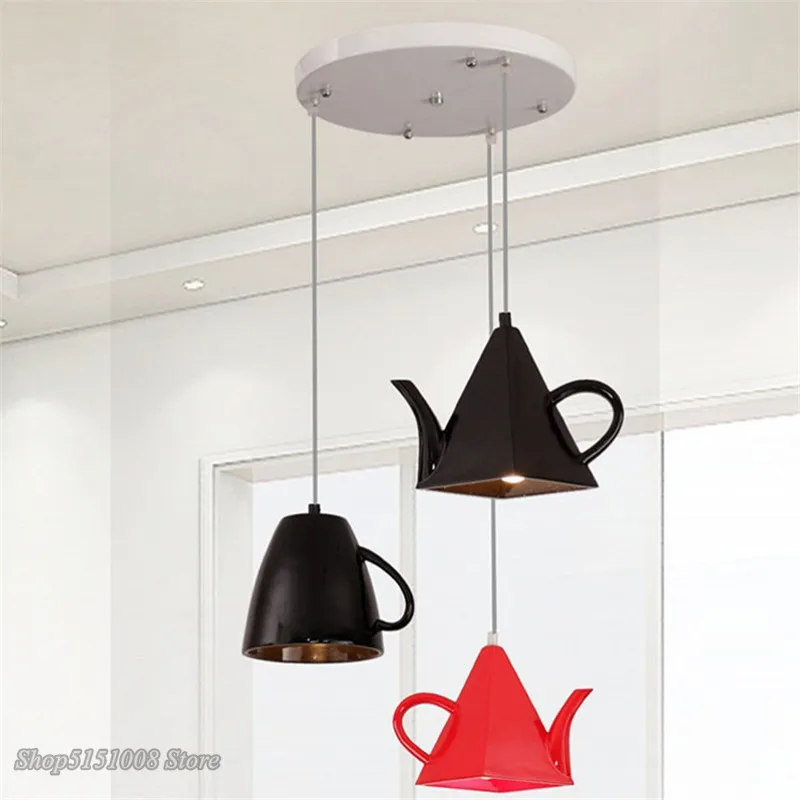 Modern resin teapot pendant lights Tea cup Pendant lamp Kitchen bar/coffee Hanging lamp for Dining Room Decor lighting Fixturess