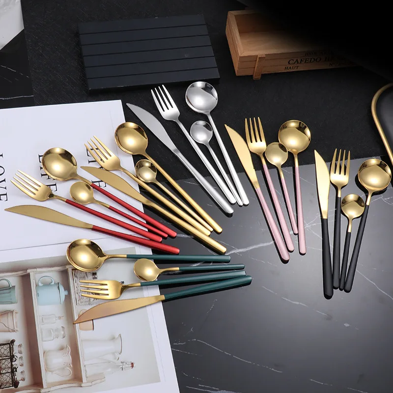 Набор столовых приборов из нержавеющей стали 4 шт./компл. Золотая посуда нож ложка