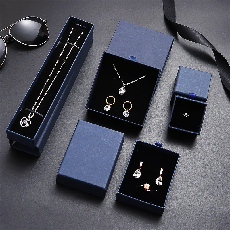 

10Pcs Kraft Paper Box Square Drawer Box Jewelry Gift Box Ring Earrings Bracelet Bangle Luxury Sponge Boxes for Display