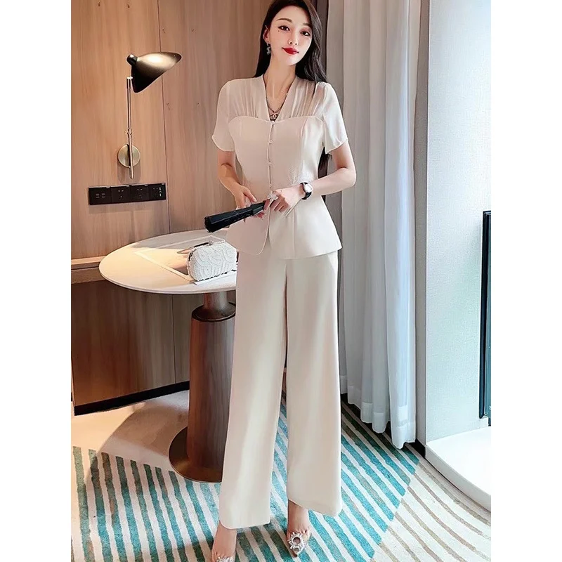 

High end temperament women's dress elegant embroidery Republic of China style slim ladies suit two-piece set new summer style