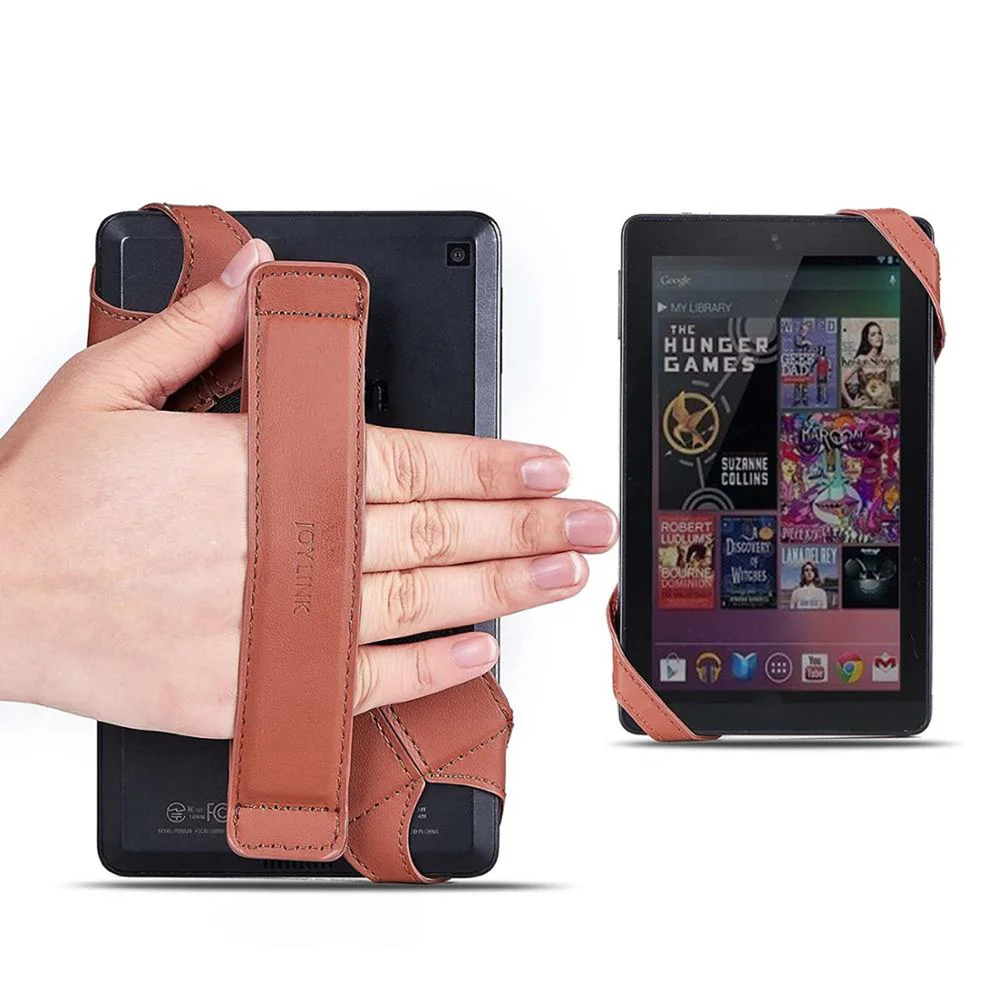 Brown JOYLINK универсальный планшет ручной ремешок держатель для Amazon Kindle Fire 6 7 inc 360 градусов поворотный кожаный ручка с эластичным поясом - Цвет: Brown