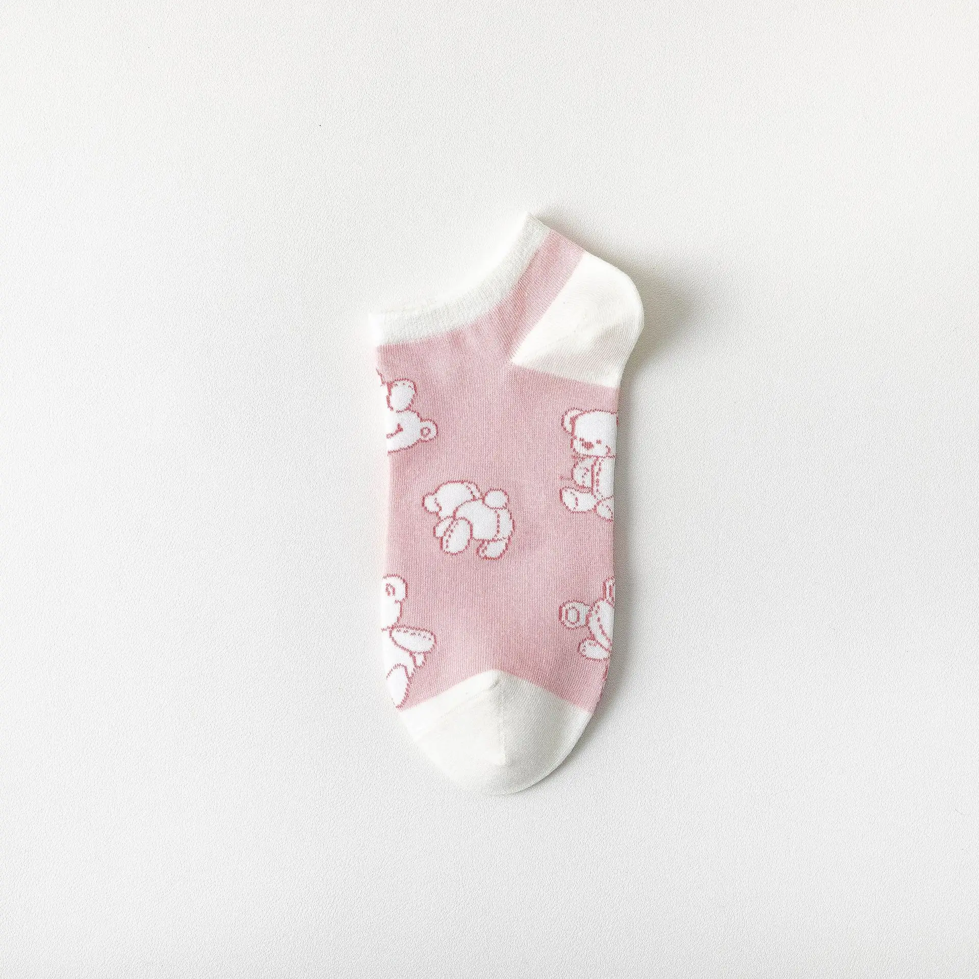 

10pairs/lot New Cub Spring Summer Pink Line Boat Shallow Mouth Cotton Socks Women Slippers Art Funny Little Bear Color Matching