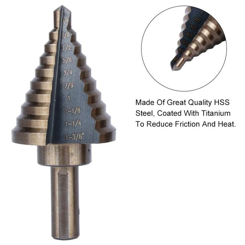 

NEW-5 PCS Step Cone Drill Titanium Plated High Speed Steel Drill Bit Set