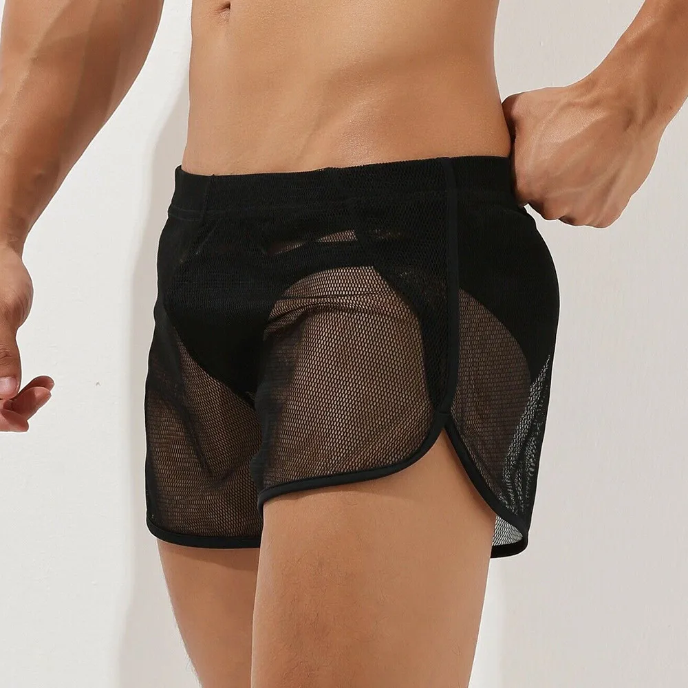 

1pc Men Casual Shorts See Through Lounge Sexy Boxer Shorts Arrow Home Pajamas Pants Calcinha Bulge Pouch Briefs