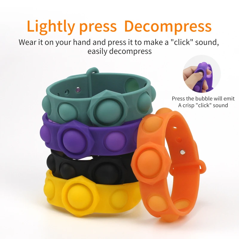 

Portable Decompression Bracelet Fidget Simple Dimple Toys Pops It Stress Relief Hand Fidget Toys Soft Silicone Press Squeeze Toy