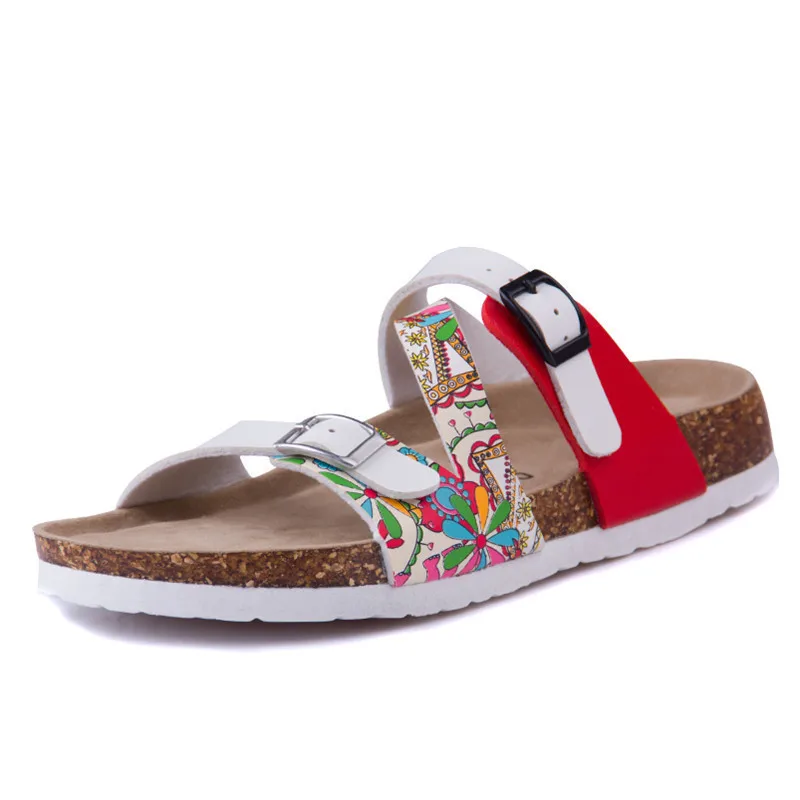 Женские летние пробковые шлепанцы повседневные пляжные с двойной пряжкой