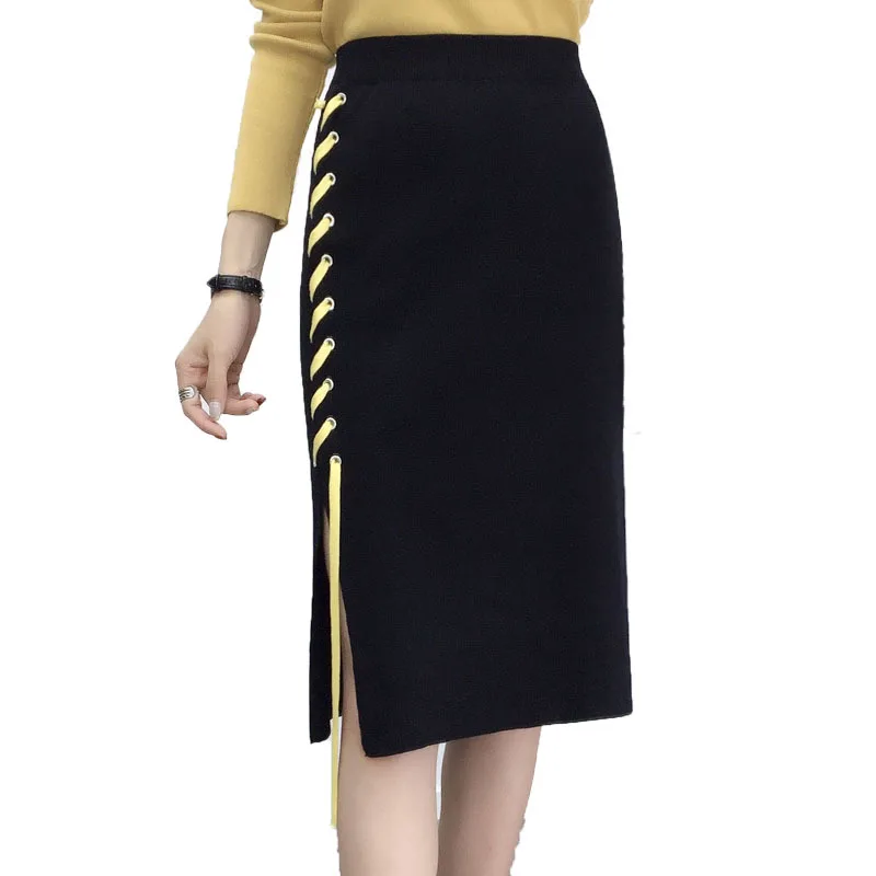 Женская длинная юбка в Корейском стиле облегающая трикотажная с высокой талией