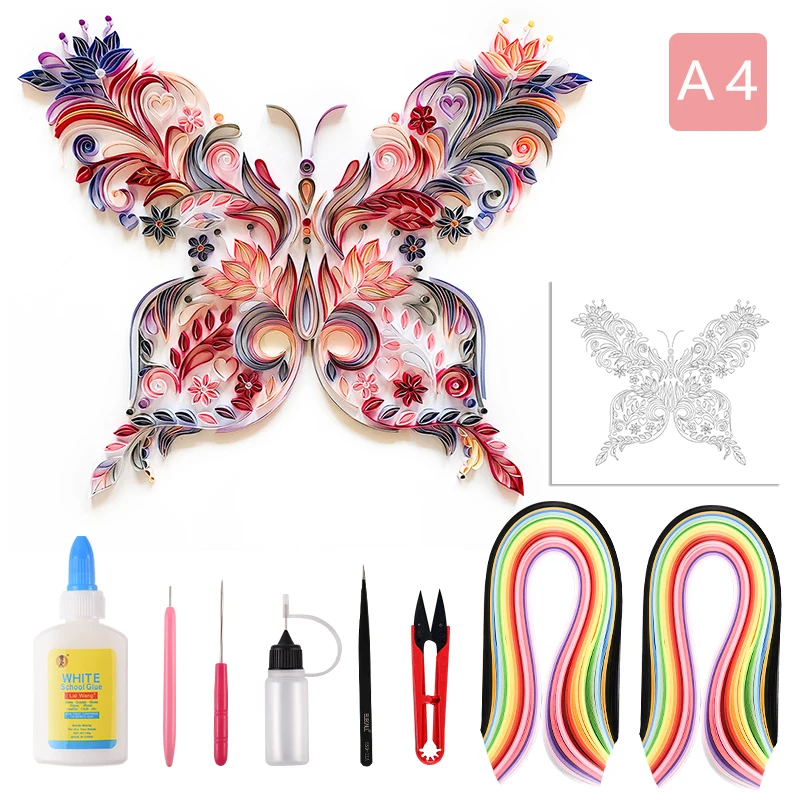 

Butterfly Quilling Paper Set Diy Paper Art Craft Kit With Tools Home Decor 3D Origami Collage Wholesale Gift for Children