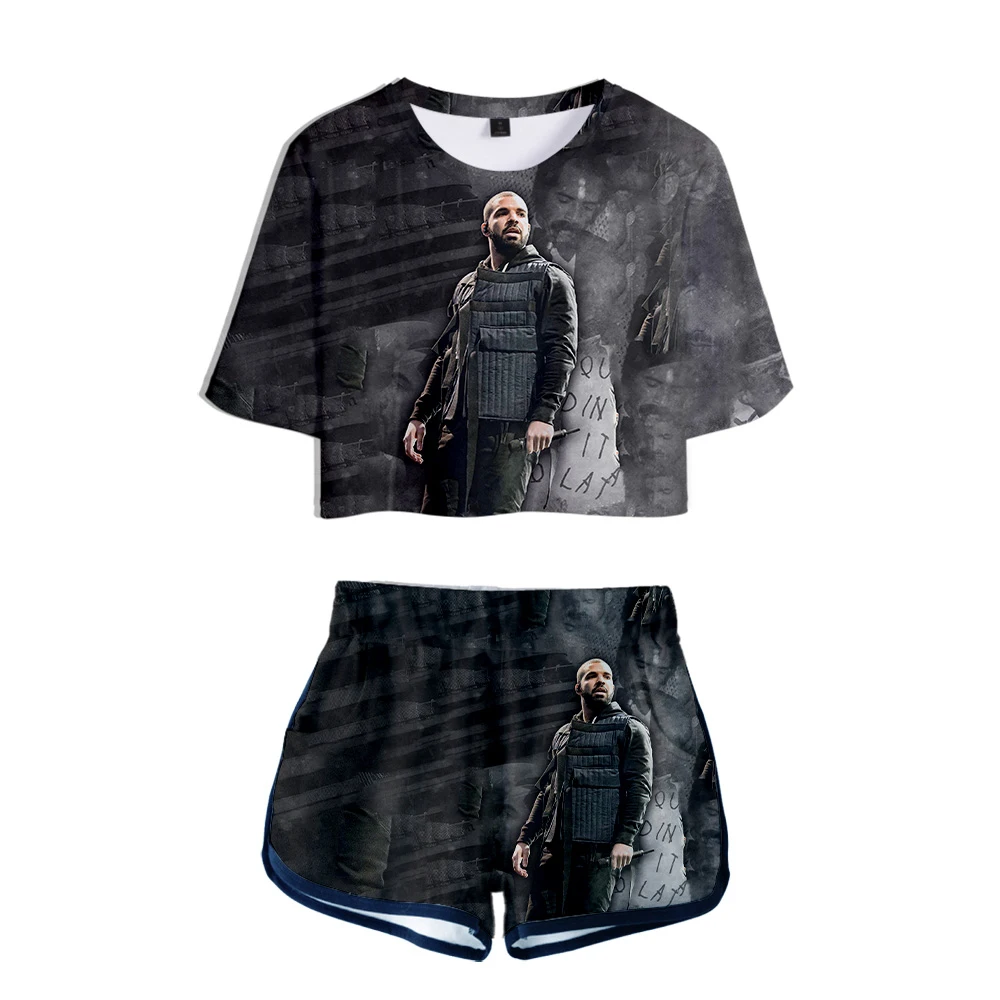 

be well received New Drake T-shirt 3D Two Pieces sets Women Cool Tops Sets Casual T-shirt+shorts Short Sleeve Oversized T-Shirt