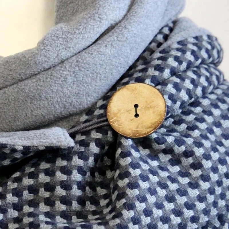 

Thicken Large Triangle Scarf Vintage Plaid Thermal Shawl Wrap Windproof Neck Warmer Blanket with Button N09 20 Dropshipping