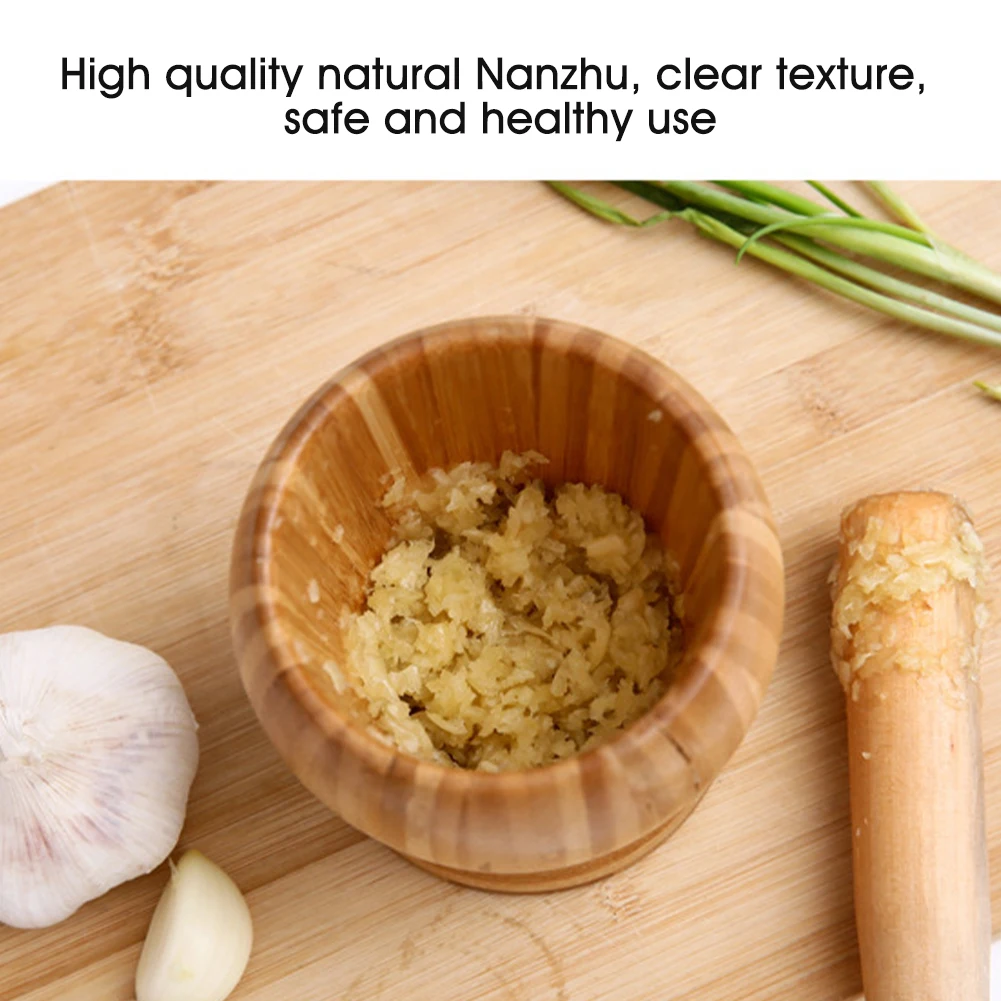 Smooth Herbs Grinder Crusher Garlic Press Bamboo Easy Clean Pepper Mortar And Pestle Set Ginger Spices Kitchen Tool Manual | Дом и сад