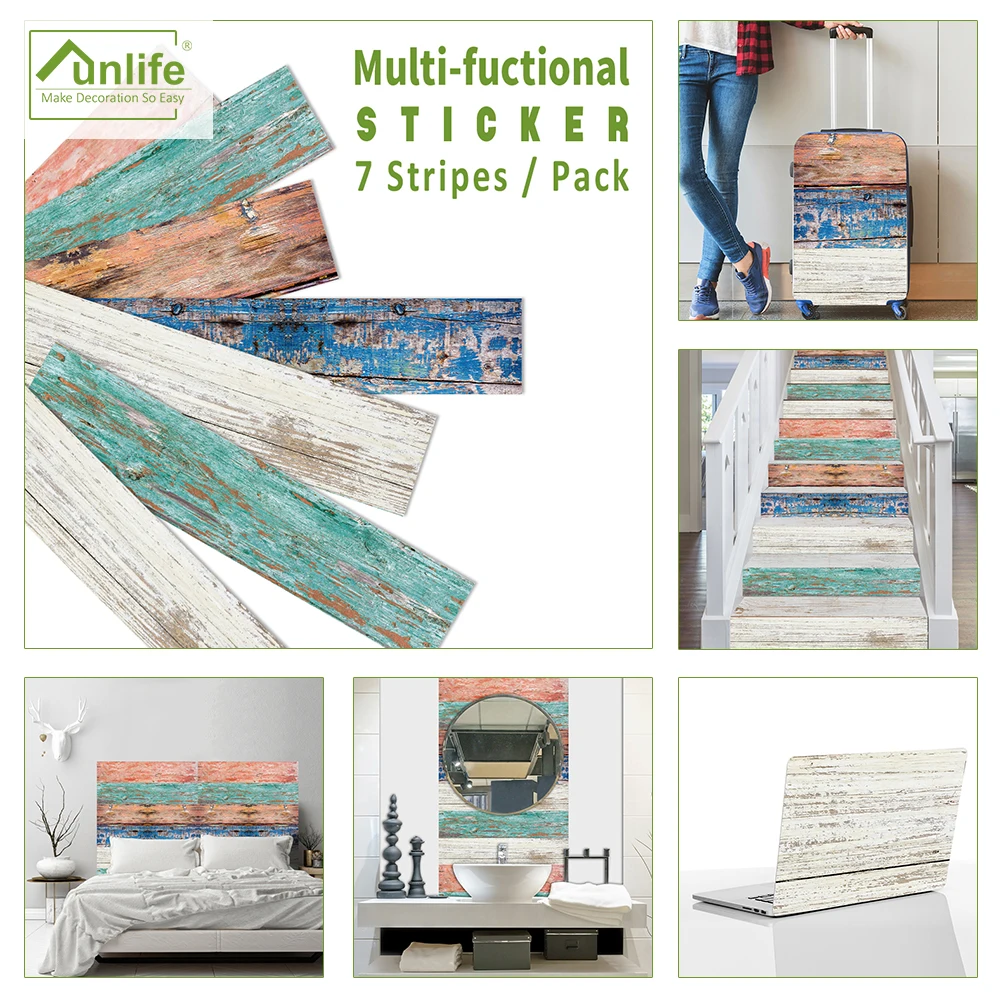 funlife® 21x100cmx7pcs american retro old wooden self adhesive kitchen bathroom tile sticker stair waterproof diy wall sticker free global shippi