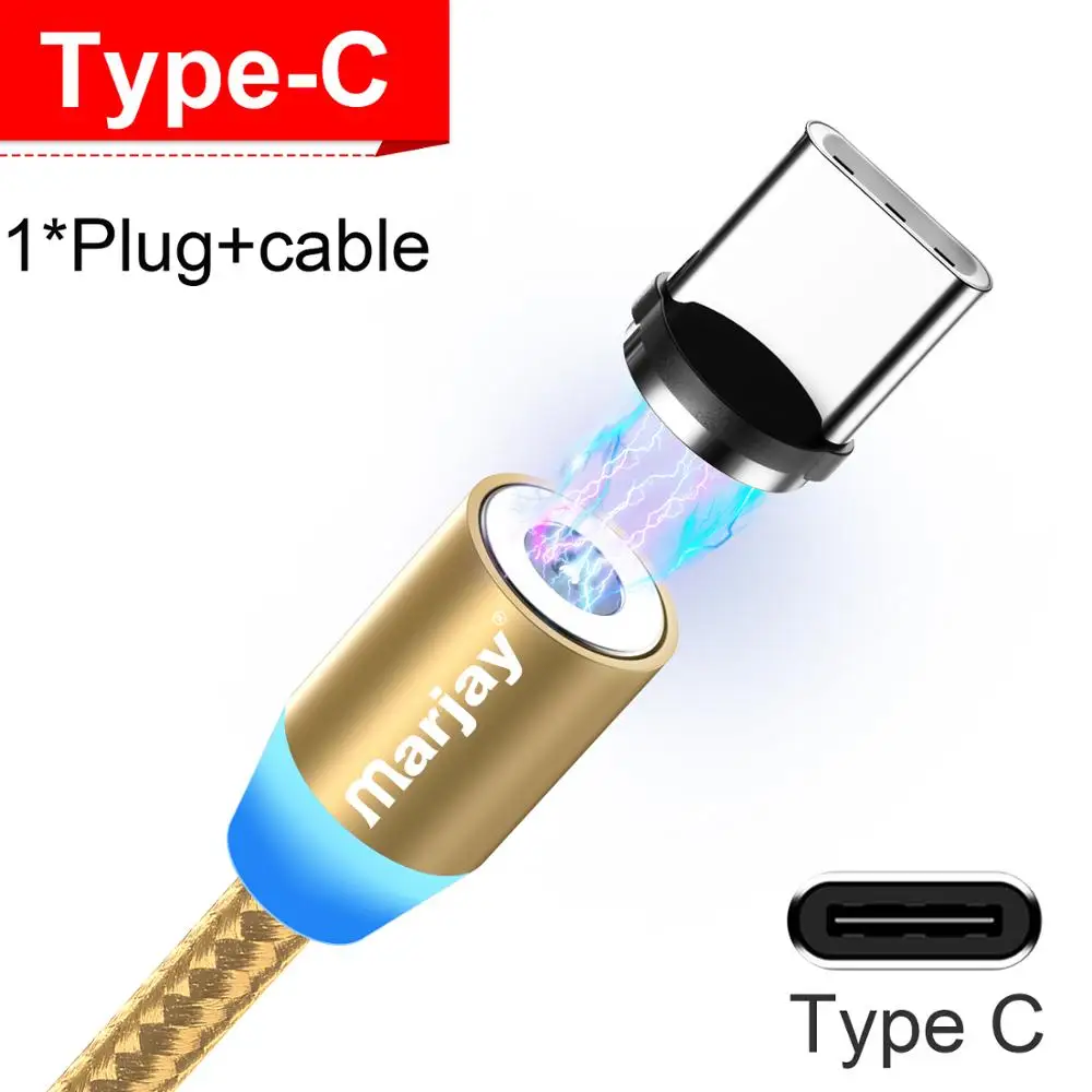 Gold Type C Cable Marjay Магнитный кабель Micro usb type C кабель для iPhone samsung Android Быстрая зарядка магнит зарядное устройство мобильный телефон USB провод шнур - Цвет: Gold Type C Cable