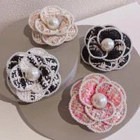 camellia brooch pins for woman girl fabric rhinestone flower badges fashion jewelry accessories korean handmade wholesale