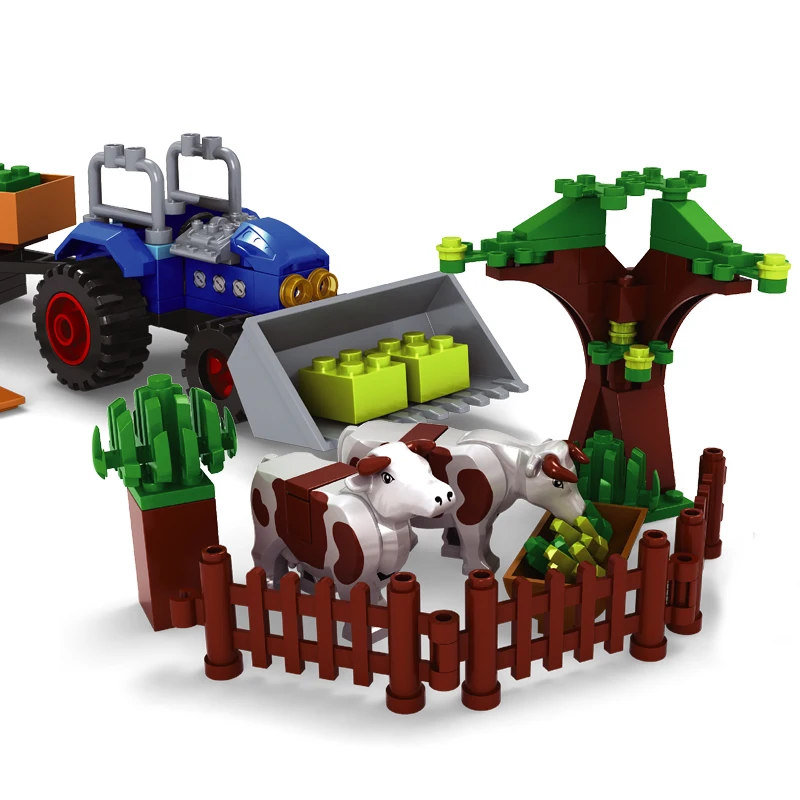 

AUSINI Big Grange Model Building Blocks Boys Girls Toy Pet Dog Cat Pig Horse Bricks Farm Car Block Farmhouse Toys for Children