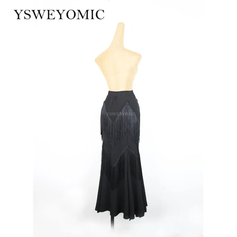 2020 New Flamenco Dance Costume Skirt Soft Ladies Ballroom dresses Black Tassels Long dance for Women M13 | Тематическая одежда и