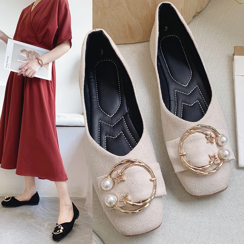 Балетки женские с жемчугом искусственная замша без застежки лоферы топ сайдеры