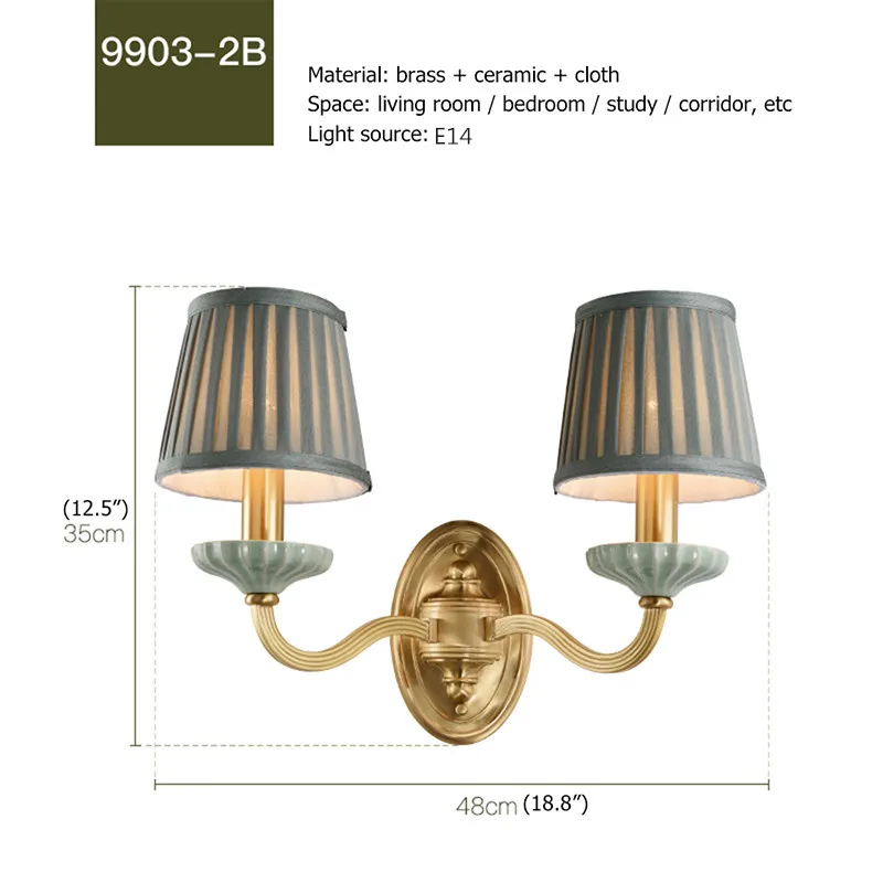 

BRIGHT Indoor Wall Lamps Fixture Brass Sconces Luxury Ceramic Modern Fabric LED Home Decorative For Bedroom Living Room Dining