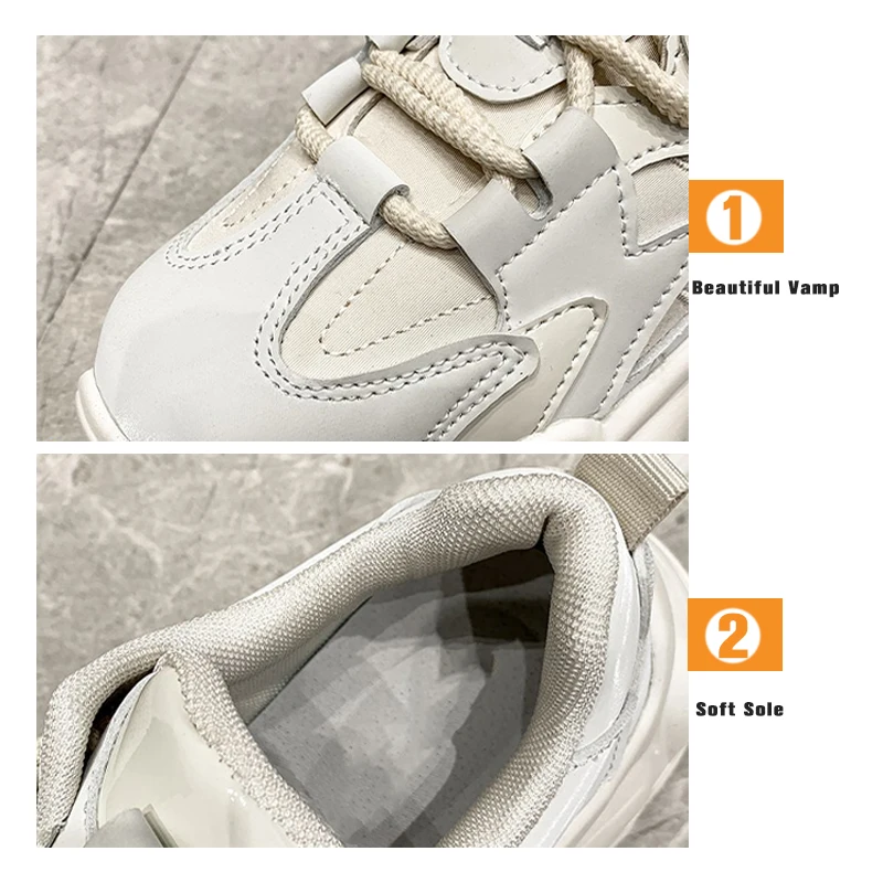 

2021 New Thick Platform Casual Shoes Women's Sneakers Shoes Lace up Woman Leather Comfort Lady Walking Footwear Fashion Female