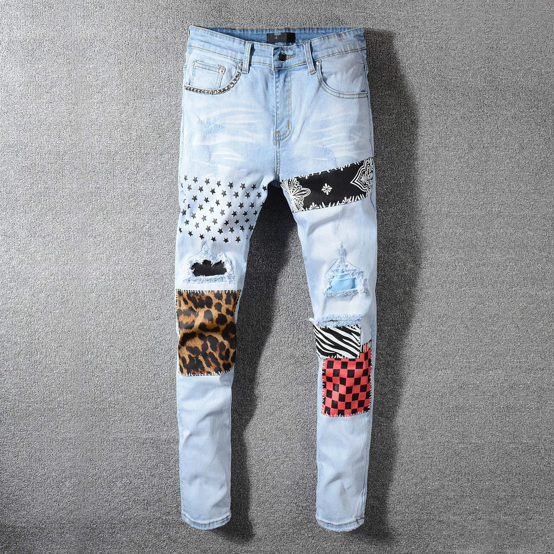 

Hip Hop Jeans Men High Street Fashion Brand New Black Patch Embroidery Stretch Slim Fit Jeans Mens Summer Jeans Mens Jeans