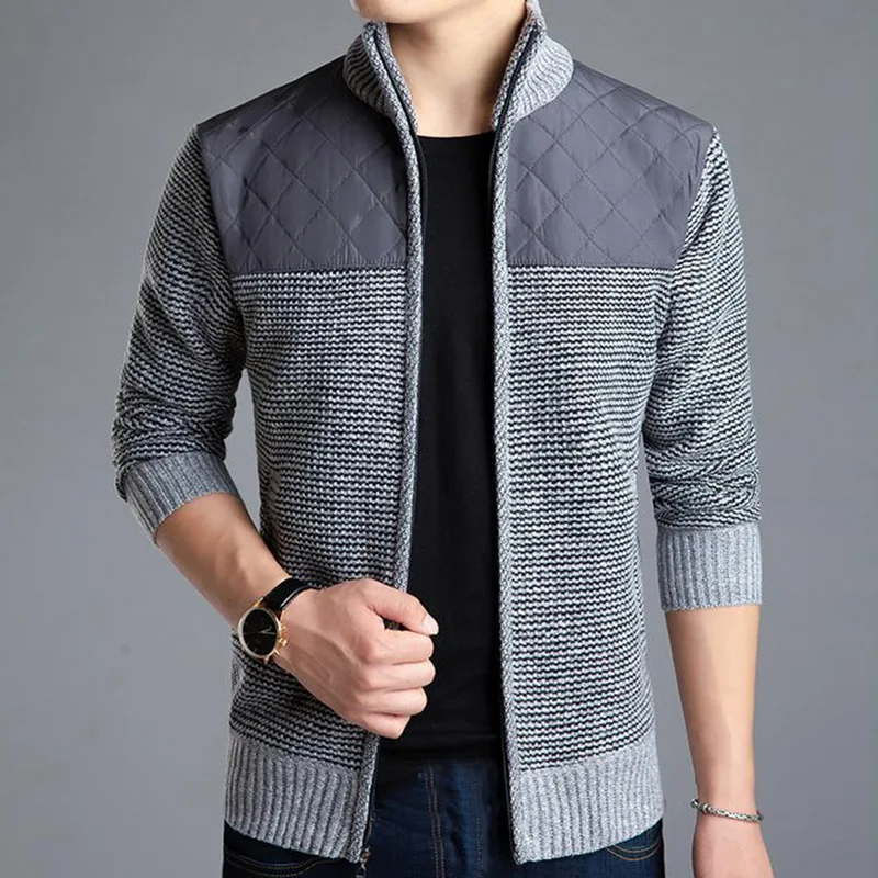 CYSINCOS новый мужской толстый свитер в полоску со стоячим воротником пальто на