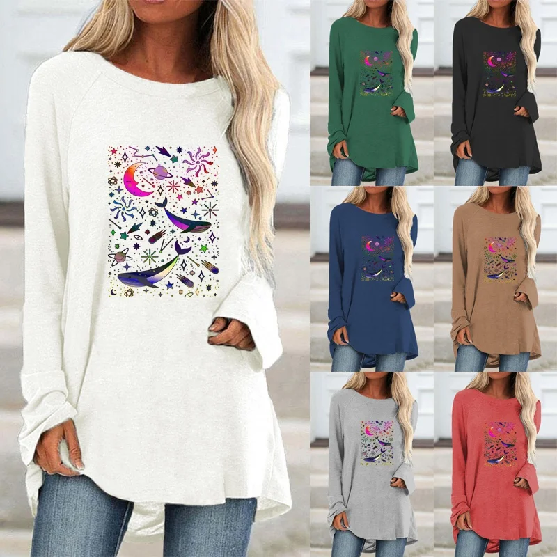 Женская одежда модная осенне-зимняя футболка с графическим принтом элегантный