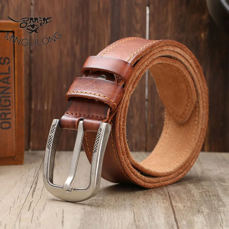 Мужские кожаные ремни MINGLILONG классические винтажные с гарантией качества