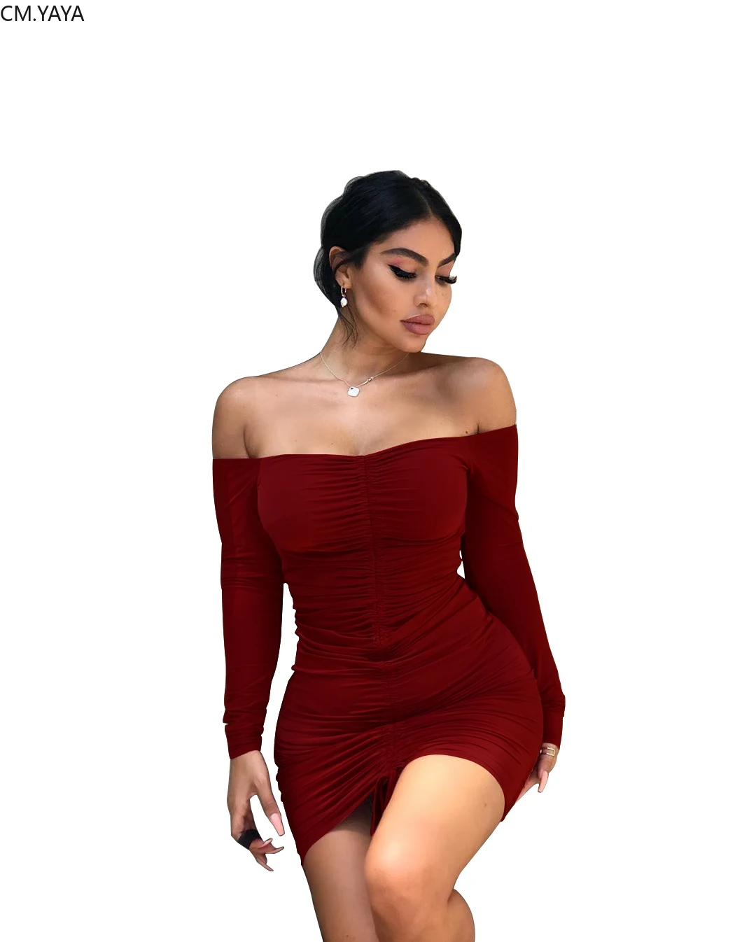 Женское облегающее мини-платье GL на осень и зиму без бретелек с открытыми плечами