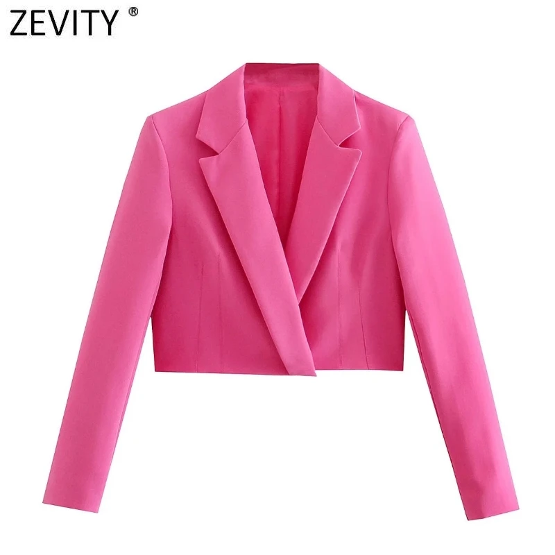 

Женский короткий Блейзер Zevity, однотонный облегающий пиджак с отложным воротником, деловые костюмы для офиса, женские шикарные Короткие топ...