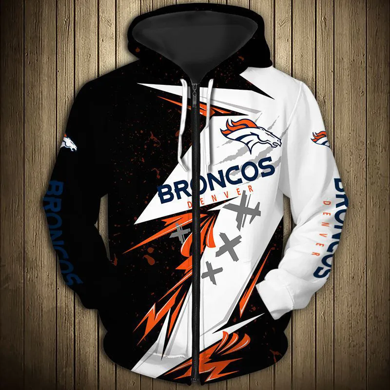 

2021 sportswear Denver men's Orange flower geometric abstract horse print Broncos zipper hoodie