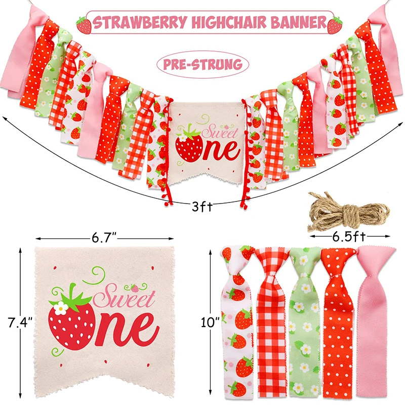

New theme supplies venue layout props children one year birthday strawberry party pull flag decoration small hat set table