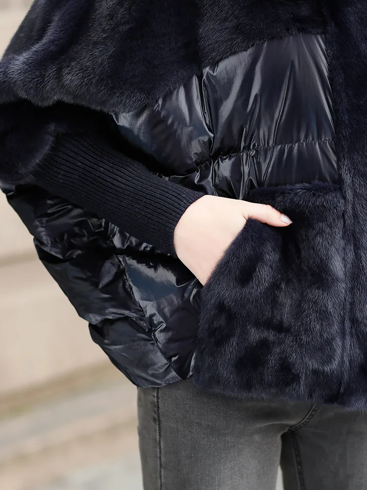 Winter new fashion mink fur down jacket women's short mink bat coat