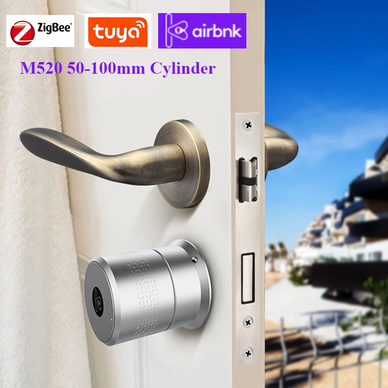 Умный цилиндрический замок Airbnk M520 Tuya Zigbee со сканером отпечатков пальцев Bluetooth для
