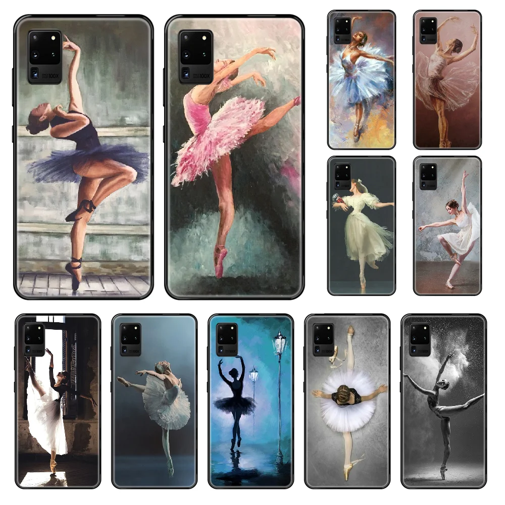 Чехол для телефона балерины танцующей девушки Samsung Galaxy S 3 4 5 6 7 8 9 10 Plus Lite Edge черный