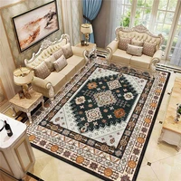 persian geometric ethnic style rug yellow brown light gray dark blue carpet living room bedroom bed blanket kitchen floor mat