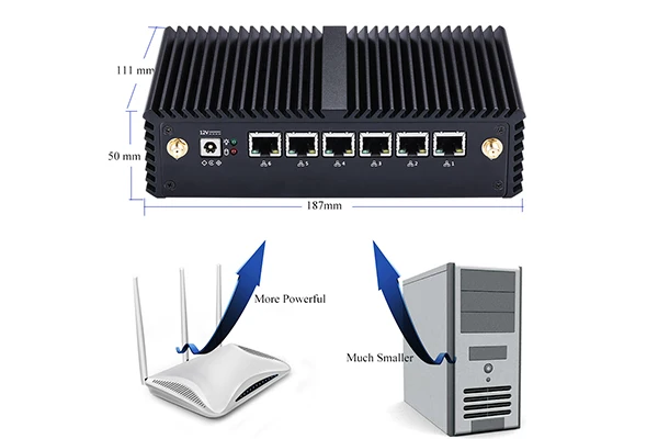 QOTOM pfSense устройство Q500G6 с ядром Skylake i7-6500U процессор Kabylake Core i7-7500U 6 гигабитный NIC безвентиляторный мини-ПК PFSense