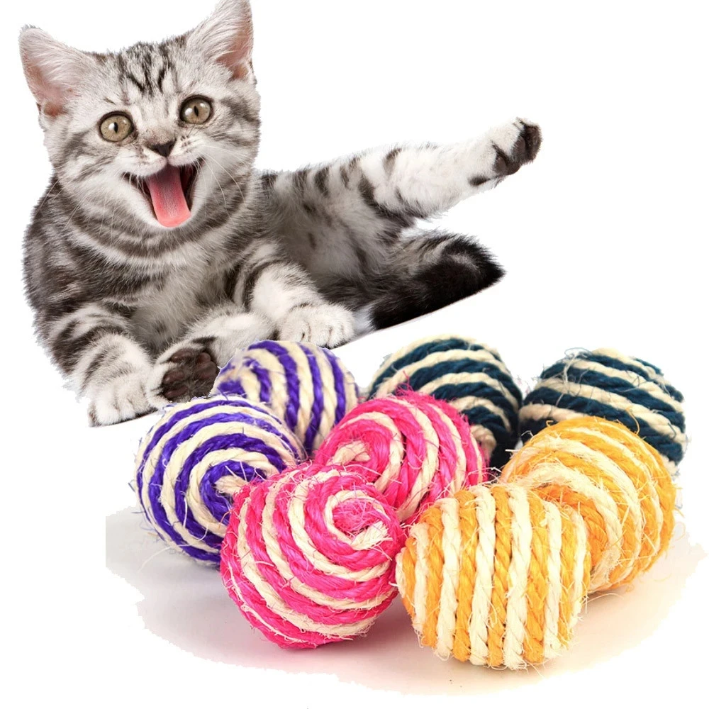 

Cat Pet Sisal Rope Weave Ball Teaser Play Chewing Rattle Scratch Catch Toy Interactive Scratch Chew Toy for Pet Cat Dog