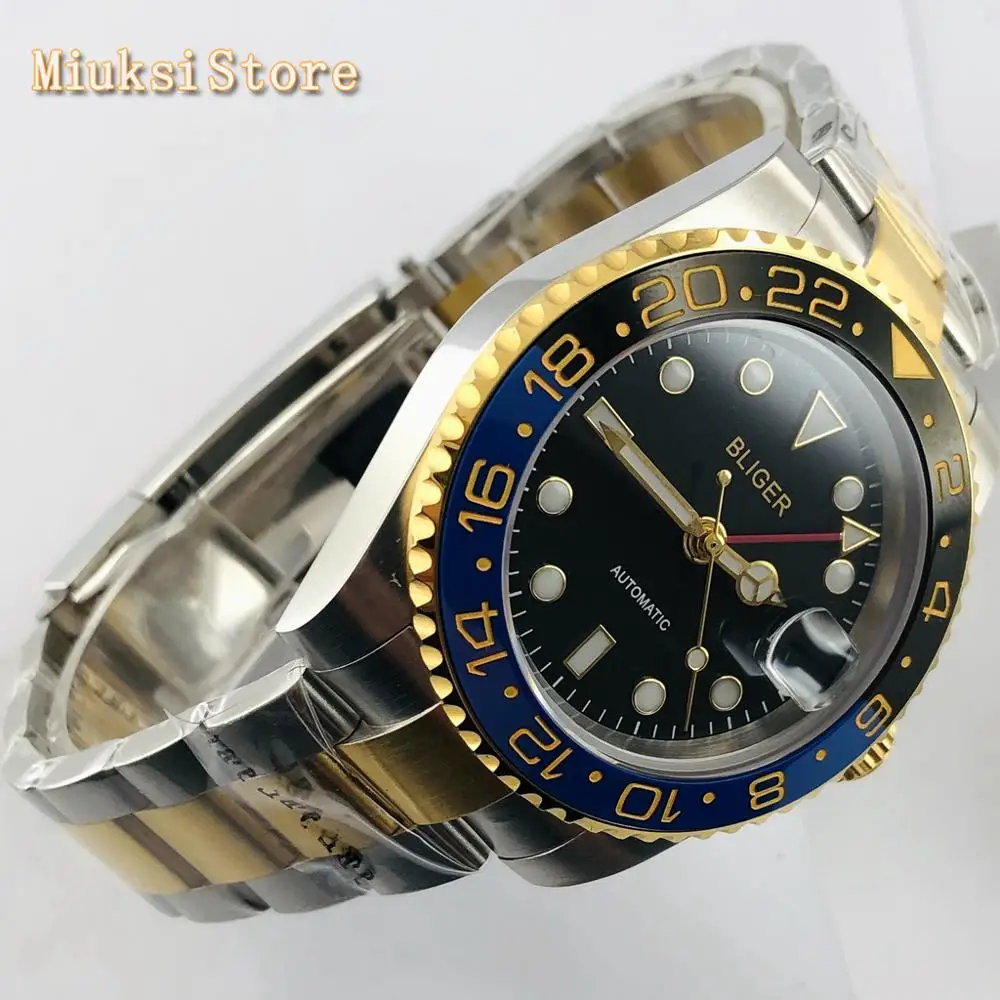 Мужские Роскошные часы Bliger 40 мм из сапфирового стекла с односторонним вращением