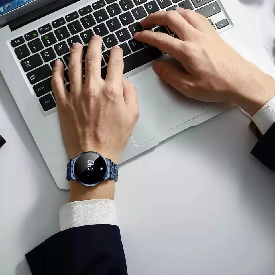 

2021 New Touch Screen Digital Calendar Electronic Watch Men's Waterproof Watch Steel Band Led Men's Watch Quartz Watch