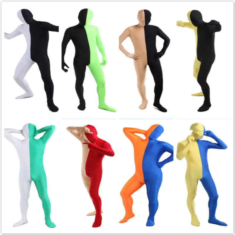 Комбинезон Zentai из лайкры в стиле пэчворк цветной облегающий костюм для Хэллоуина