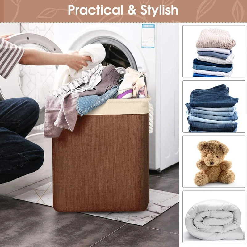 

Laundry Baskets with Handles, 2 Pack Collapsible Linen Laundry Hampers Built-in Lining with Detachable Brackets Well