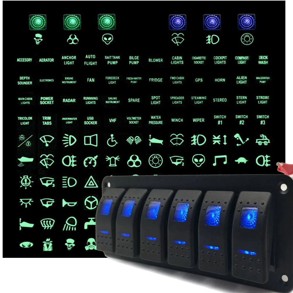 Новый автомобильный морской катер 12/24 в 6 клавиш Синий светодиодный