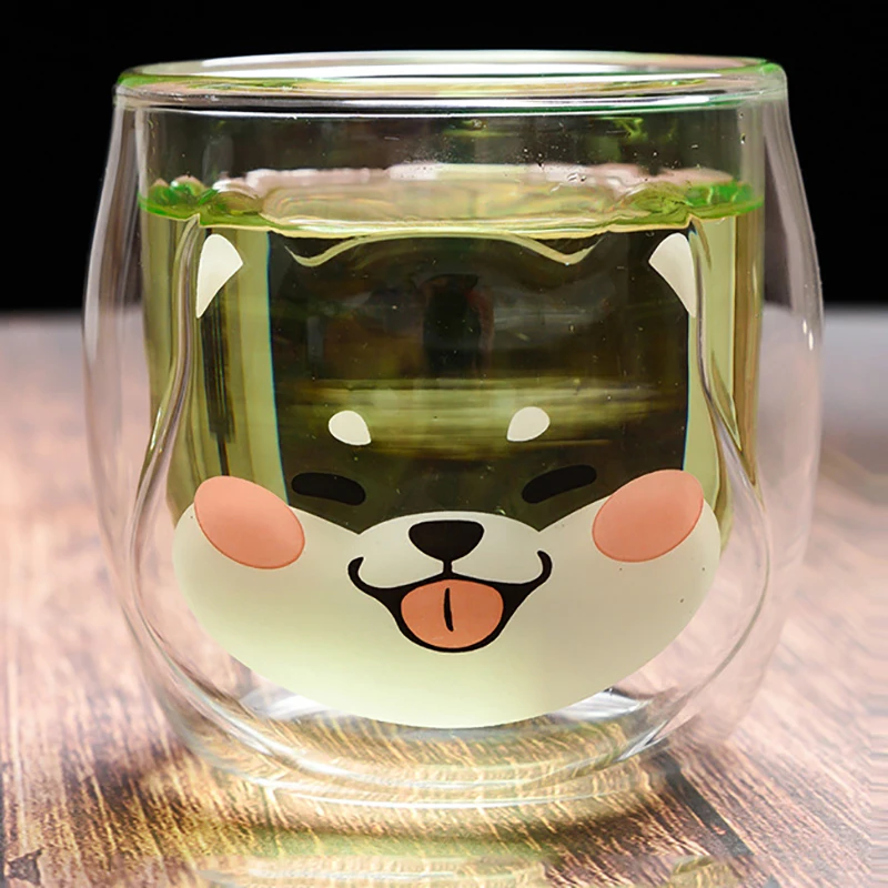 

200ML Korean Cute Shiba Inu Mugs Double Glass Breakfast Milk Mug Creative Animal Coffee Cup Ladies Juice Cups
