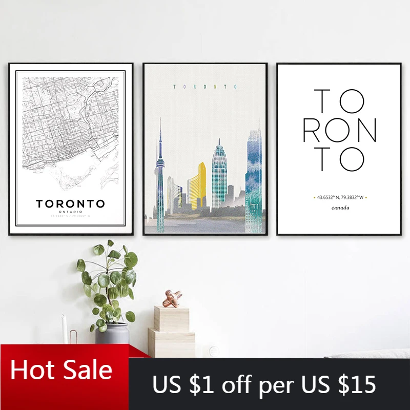 Торонто Онтарио карта печать постер путешествия Канада город координаты