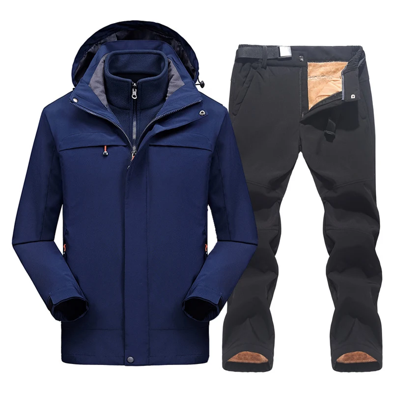 Men's Waterproof Hiking Suits Winter Warm Windbreaker Jacket Fleece Pants Outdoor Trekking Camp Coat  Climb Skiing Trousers Set