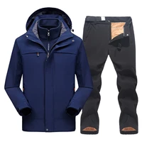 mens waterproof hiking suits winter warm windbreaker jacket fleece pants outdoor trekking camp coat climb skiing trousers set