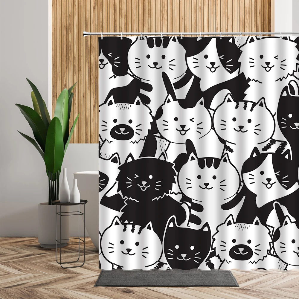 Занавеска для душа с принтом кота декоративный комплект из водонепроницаемой