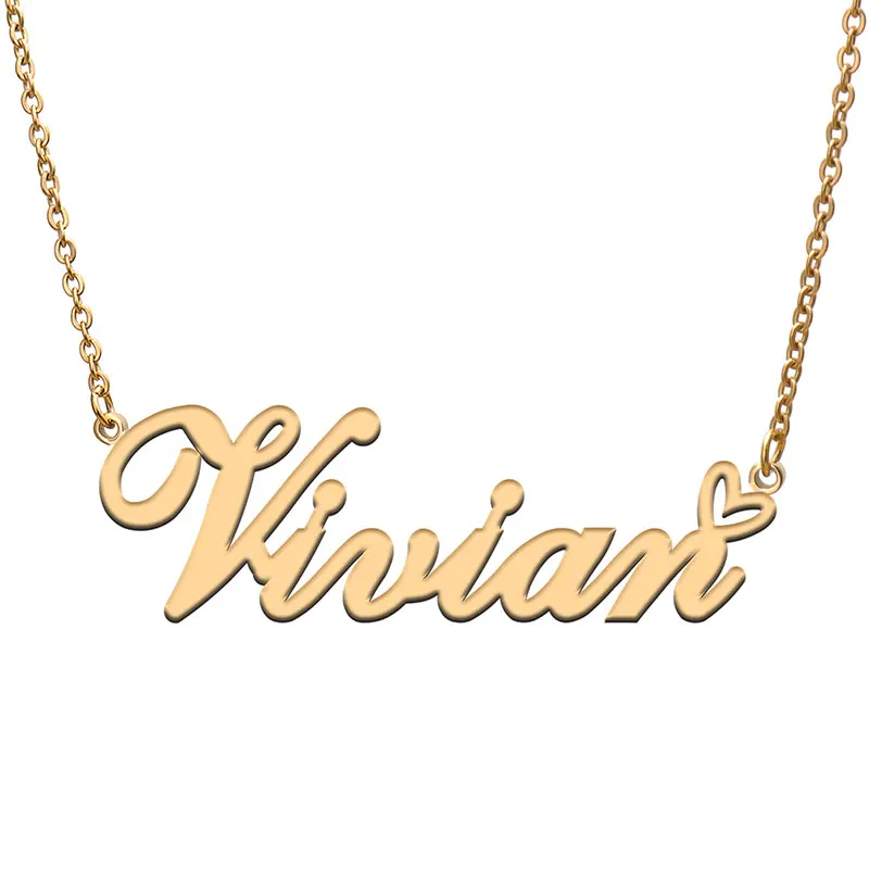 

Love Heart Vivian Name Necklace for Women Stainless Steel Gold & Silver Nameplate Pendant Femme Mother Child Girls Gift